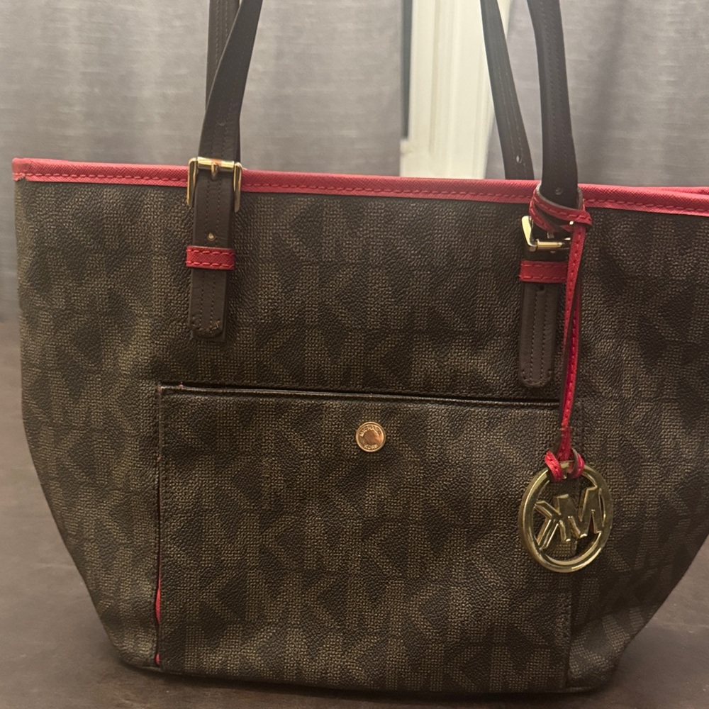Michael Kors Brown and Red Tote Bag